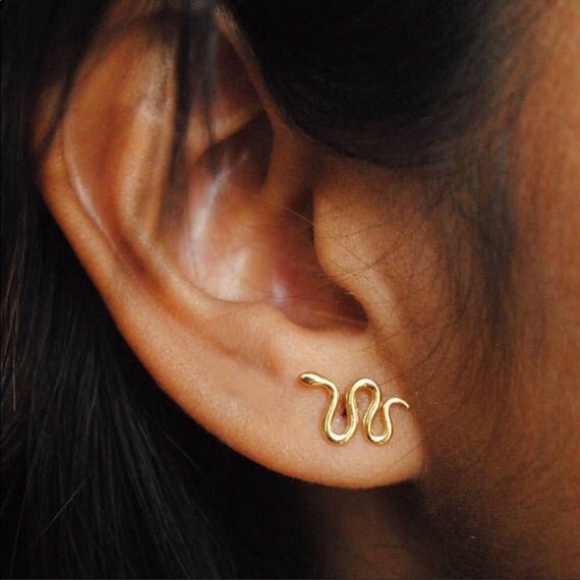 LAST SET Gold Snake Stud Earrings - Picture 2 of 5